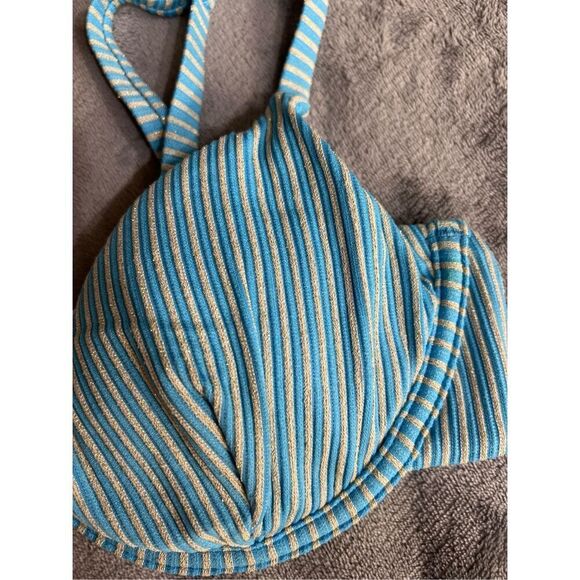 Andie Swimwear Womens Small Blue Silver The Bermuda Bikini Top Stripe Underwire - Picture 3 of 11